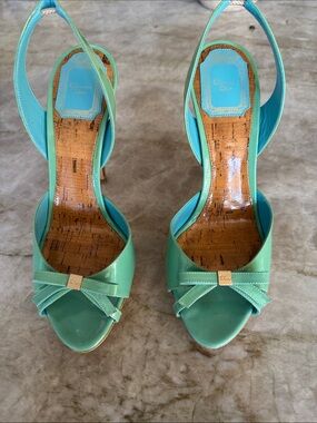 Dior Seafoam Green Peep-Toe Slingback Heels with Bow